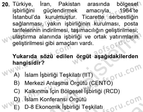 Orta Doğuda Siyaset Dersi 2024 - 2025 Yılı (Final) Dönem Sonu Sınav Soruları 20. Soru
