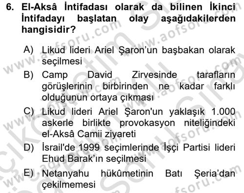 Orta Doğuda Siyaset Dersi 2024 - 2025 Yılı (Final) Dönem Sonu Sınav Soruları 6. Soru