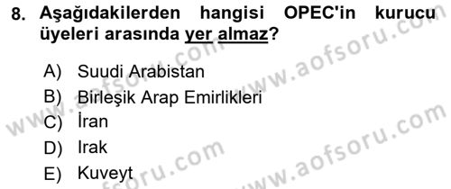 Orta Doğuda Siyaset Dersi 2024 - 2025 Yılı (Final) Dönem Sonu Sınav Soruları 8. Soru