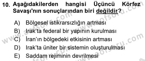 Orta Doğuda Siyaset Dersi 2024 - 2025 Yılı Yaz Okulu Sınav Soruları 10. Soru