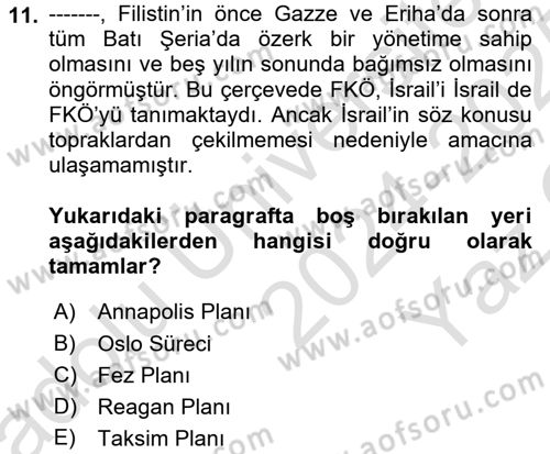 Orta Doğuda Siyaset Dersi 2024 - 2025 Yılı Yaz Okulu Sınav Soruları 11. Soru