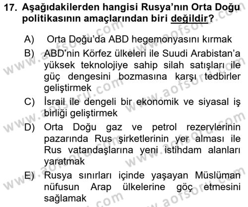 Orta Doğuda Siyaset Dersi 2024 - 2025 Yılı Yaz Okulu Sınav Soruları 17. Soru
