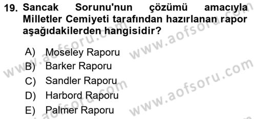 Orta Doğuda Siyaset Dersi 2024 - 2025 Yılı Yaz Okulu Sınav Soruları 19. Soru