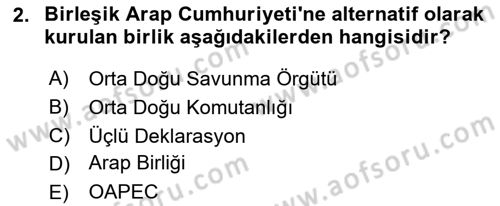Orta Doğuda Siyaset Dersi 2024 - 2025 Yılı Yaz Okulu Sınav Soruları 2. Soru