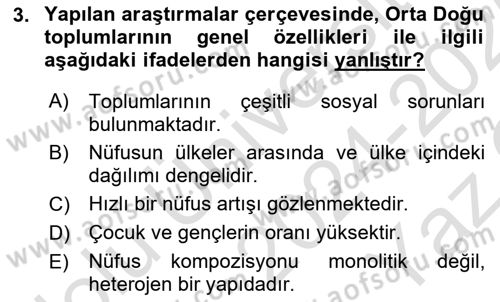 Orta Doğuda Siyaset Dersi 2024 - 2025 Yılı Yaz Okulu Sınav Soruları 3. Soru