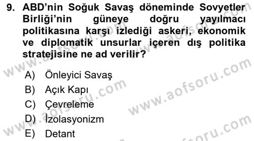 Orta Doğuda Siyaset Dersi 2024 - 2025 Yılı Yaz Okulu Sınav Soruları 9. Soru
