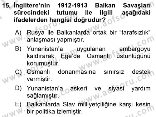 Orta Doğuda Siyaset Dersi 2025 - 2026 Yılı (Final) Dönem Sonu Sınav Soruları 15. Soru