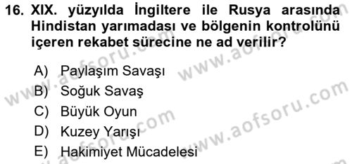 Orta Doğuda Siyaset Dersi 2025 - 2026 Yılı (Final) Dönem Sonu Sınav Soruları 16. Soru