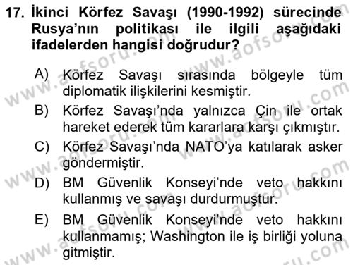 Orta Doğuda Siyaset Dersi 2025 - 2026 Yılı (Final) Dönem Sonu Sınav Soruları 17. Soru
