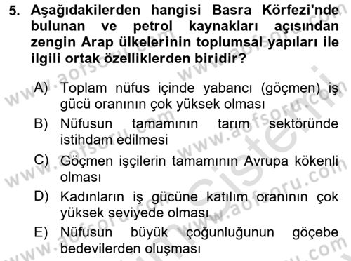 Orta Doğuda Siyaset Dersi 2025 - 2026 Yılı (Final) Dönem Sonu Sınav Soruları 5. Soru