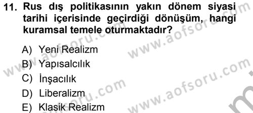 Orta Asya ve Kafkaslarda Siyaset Dersi 2012 - 2013 Yılı (Vize) Ara Sınav Soruları 11. Soru
