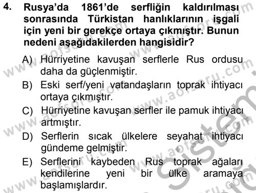 Orta Asya ve Kafkaslarda Siyaset Dersi 2012 - 2013 Yılı (Vize) Ara Sınav Soruları 4. Soru