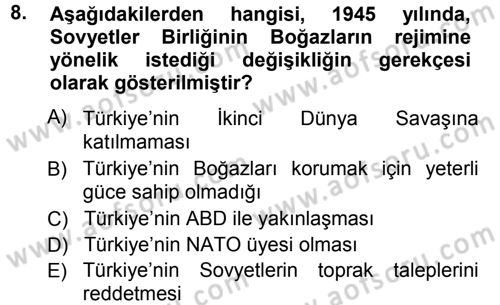 Orta Asya ve Kafkaslarda Siyaset Dersi 2012 - 2013 Yılı (Vize) Ara Sınavı 8. Soru