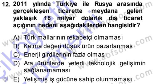 Orta Asya ve Kafkaslarda Siyaset Dersi 2013 - 2014 Yılı (Vize) Ara Sınavı 12. Soru