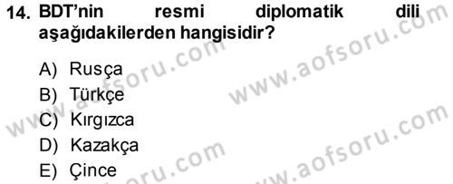 Orta Asya ve Kafkaslarda Siyaset Dersi 2013 - 2014 Yılı (Vize) Ara Sınav Soruları 14. Soru