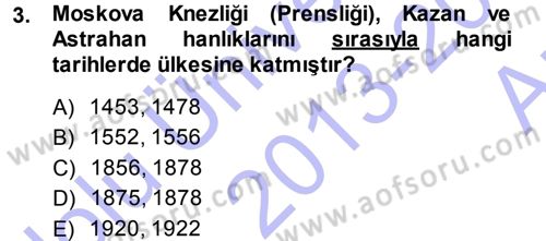 Orta Asya ve Kafkaslarda Siyaset Dersi 2013 - 2014 Yılı (Vize) Ara Sınav Soruları 3. Soru