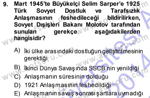 Orta Asya ve Kafkaslarda Siyaset Dersi 2013 - 2014 Yılı (Vize) Ara Sınav Soruları 9. Soru