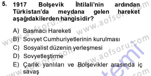 Orta Asya ve Kafkaslarda Siyaset Dersi 2014 - 2015 Yılı (Vize) Ara Sınav Soruları 5. Soru