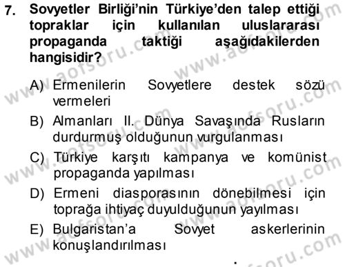 Orta Asya ve Kafkaslarda Siyaset Dersi 2014 - 2015 Yılı (Vize) Ara Sınav Soruları 7. Soru