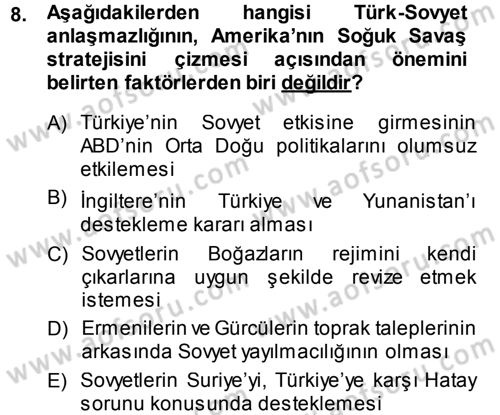Orta Asya ve Kafkaslarda Siyaset Dersi 2014 - 2015 Yılı (Vize) Ara Sınav Soruları 8. Soru