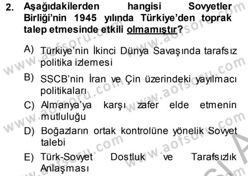 Orta Asya ve Kafkaslarda Siyaset Dersi 2014 - 2015 Yılı (Final) Dönem Sonu Sınav Soruları 2. Soru