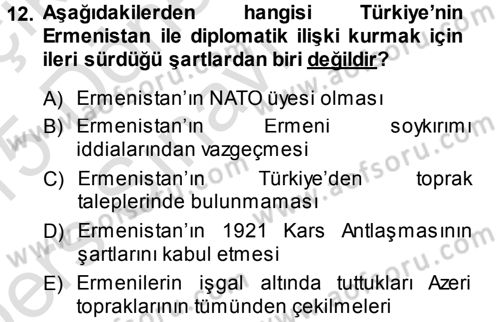 Orta Asya ve Kafkaslarda Siyaset Dersi 2014 - 2015 Yılı Tek Ders Sınav Soruları 12. Soru