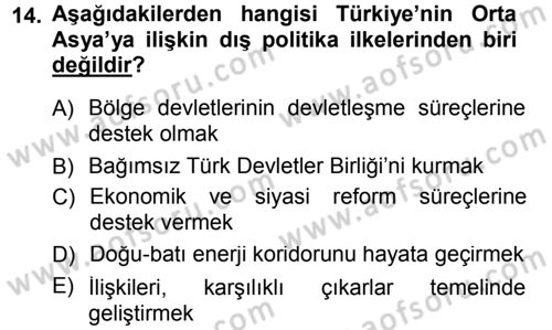 Orta Asya ve Kafkaslarda Siyaset Dersi 2014 - 2015 Yılı Tek Ders Sınav Soruları 14. Soru