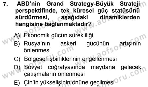 Orta Asya ve Kafkaslarda Siyaset Dersi 2014 - 2015 Yılı Tek Ders Sınavı 7. Soru