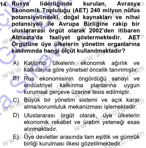 Orta Asya ve Kafkaslarda Siyaset Dersi 2015 - 2016 Yılı (Vize) Ara Sınavı 14. Soru