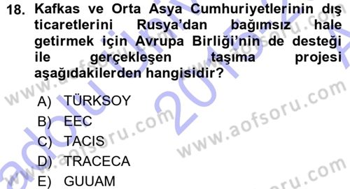 Orta Asya ve Kafkaslarda Siyaset Dersi 2015 - 2016 Yılı (Vize) Ara Sınav Soruları 18. Soru