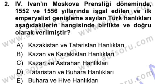 Orta Asya ve Kafkaslarda Siyaset Dersi 2015 - 2016 Yılı (Vize) Ara Sınav Soruları 2. Soru