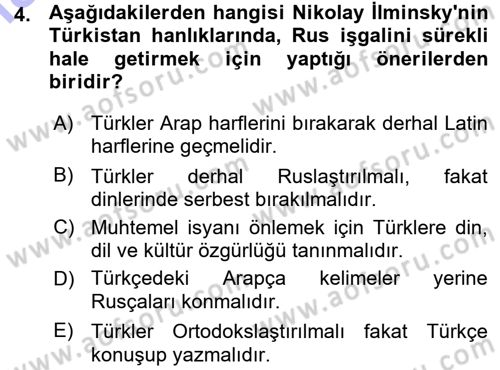 Orta Asya ve Kafkaslarda Siyaset Dersi 2015 - 2016 Yılı (Vize) Ara Sınav Soruları 4. Soru