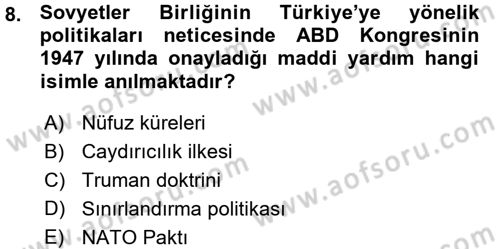 Orta Asya ve Kafkaslarda Siyaset Dersi 2015 - 2016 Yılı (Vize) Ara Sınav Soruları 8. Soru