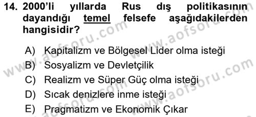 Orta Asya ve Kafkaslarda Siyaset Dersi 2015 - 2016 Yılı (Final) Dönem Sonu Sınav Soruları 14. Soru