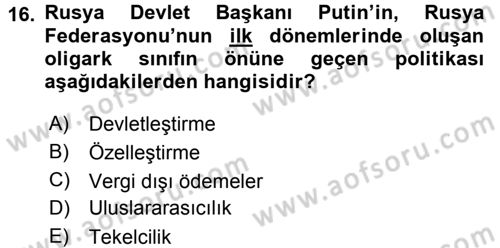 Orta Asya ve Kafkaslarda Siyaset Dersi 2015 - 2016 Yılı (Final) Dönem Sonu Sınav Soruları 16. Soru