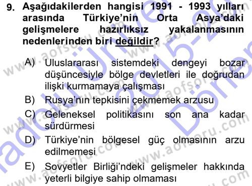 Orta Asya ve Kafkaslarda Siyaset Dersi 2015 - 2016 Yılı (Final) Dönem Sonu Sınav Soruları 9. Soru