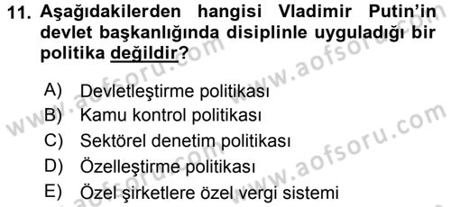 Orta Asya ve Kafkaslarda Siyaset Dersi 2015 - 2016 Yılı Tek Ders Sınav Soruları 11. Soru
