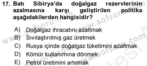 Orta Asya ve Kafkaslarda Siyaset Dersi 2015 - 2016 Yılı Tek Ders Sınav Soruları 17. Soru