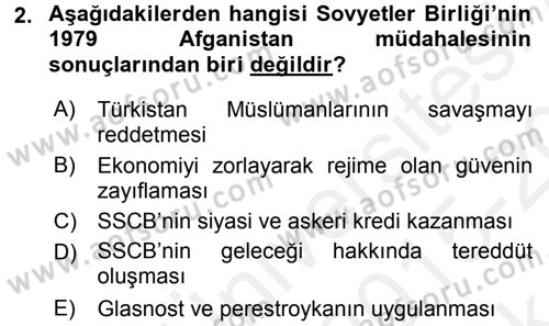 Orta Asya ve Kafkaslarda Siyaset Dersi 2015 - 2016 Yılı Tek Ders Sınav Soruları 2. Soru