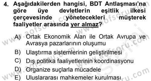 Orta Asya ve Kafkaslarda Siyaset Dersi 2015 - 2016 Yılı Tek Ders Sınav Soruları 4. Soru
