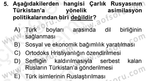 Orta Asya ve Kafkaslarda Siyaset Dersi 2015 - 2016 Yılı Tek Ders Sınav Soruları 5. Soru