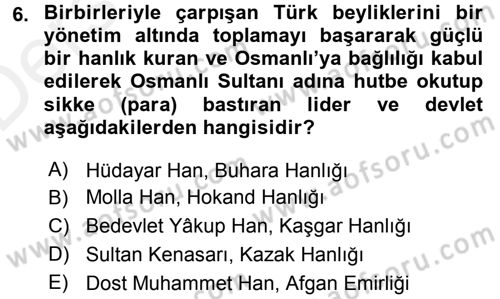 Orta Asya ve Kafkaslarda Siyaset Dersi 2015 - 2016 Yılı Tek Ders Sınav Soruları 6. Soru