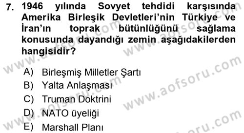Orta Asya ve Kafkaslarda Siyaset Dersi 2015 - 2016 Yılı Tek Ders Sınav Soruları 7. Soru
