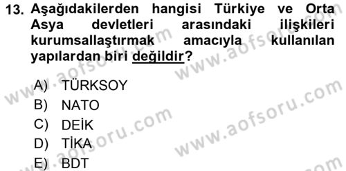 Orta Asya ve Kafkaslarda Siyaset Dersi 2016 - 2017 Yılı 3 Ders Sınav Soruları 13. Soru