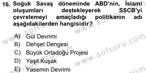 Orta Asya ve Kafkaslarda Siyaset Dersi 2016 - 2017 Yılı 3 Ders Sınav Soruları 16. Soru