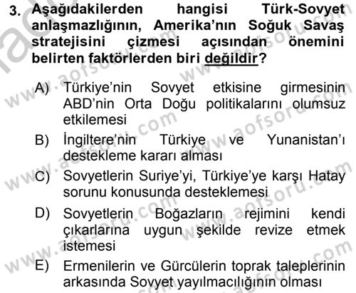 Orta Asya ve Kafkaslarda Siyaset Dersi 2016 - 2017 Yılı 3 Ders Sınavı 3. Soru