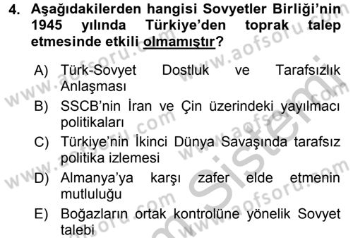 Orta Asya ve Kafkaslarda Siyaset Dersi 2016 - 2017 Yılı 3 Ders Sınav Soruları 4. Soru