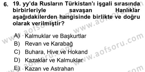 Orta Asya ve Kafkaslarda Siyaset Dersi 2016 - 2017 Yılı 3 Ders Sınav Soruları 6. Soru