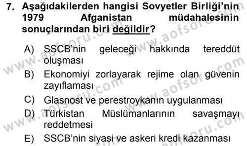 Orta Asya ve Kafkaslarda Siyaset Dersi 2016 - 2017 Yılı 3 Ders Sınav Soruları 7. Soru