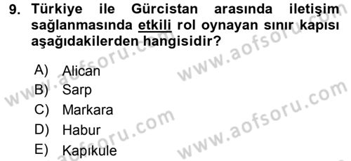 Orta Asya ve Kafkaslarda Siyaset Dersi 2016 - 2017 Yılı 3 Ders Sınav Soruları 9. Soru